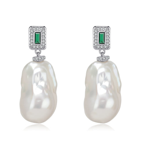 Cessie Green Zirconia Baroque Pearl Earrings